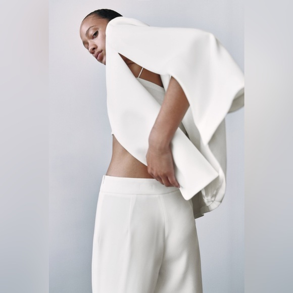 Zara Net Cape White Blazer Jacket Coat - Picture 6 of 10